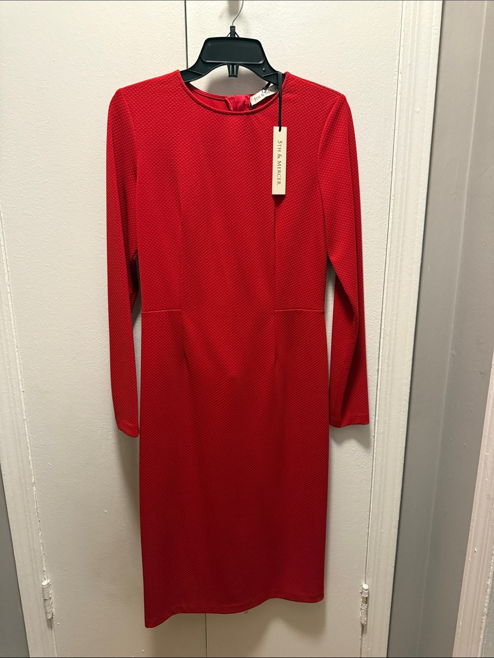 Red Long-Sleeve Sheath Dress